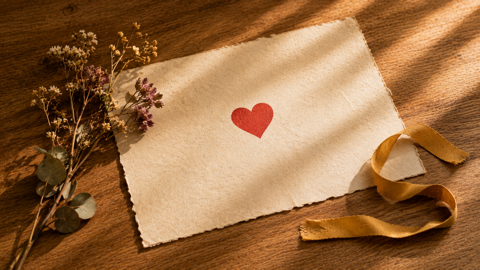 Schlichte Urkunde mit rotem Herz auf natürlichem Papier und Holzuntergrund — includo Blog — Illustration erstellt mit KI